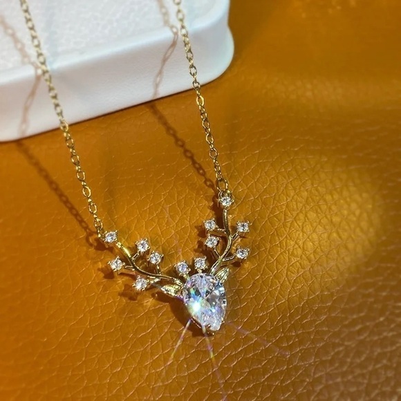 Fashion Luxury Titanium Steel Elk Charm Inlaid Zircon Deer Pendant necklace - Picture 5 of 7